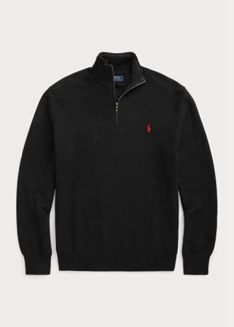 Svart Ralph Lauren Mesh-stickad bomullströja med kvarts dragkedja för män