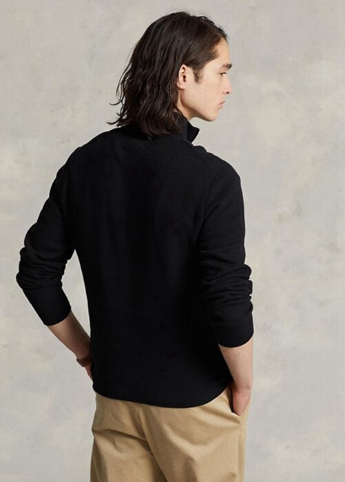 Svart Ralph Lauren Mesh-stickad bomullströja med kvarts dragkedja för män Svart Ralph Lauren Mesh-stickad bomullströja med kvarts dragkedja för män