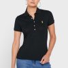 Svart Ralph Lauren Pikétröja med knappdetaljer för kvinnor Svart Ralph Lauren Pikétröja med knappdetaljer för kvinnor