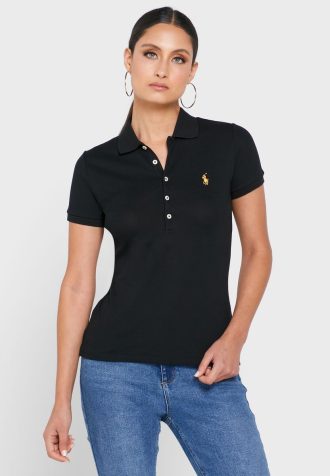 Svart Ralph Lauren Pikétröja med knappdetaljer för kvinnor