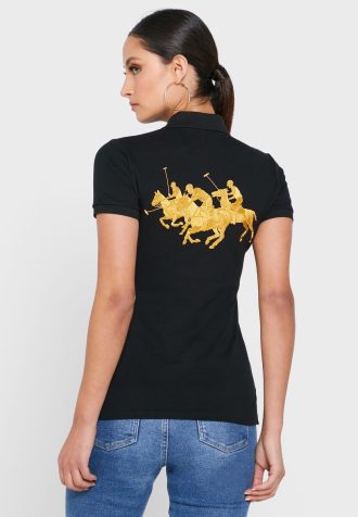 Svart Ralph Lauren Pikétröja med knappdetaljer för kvinnor