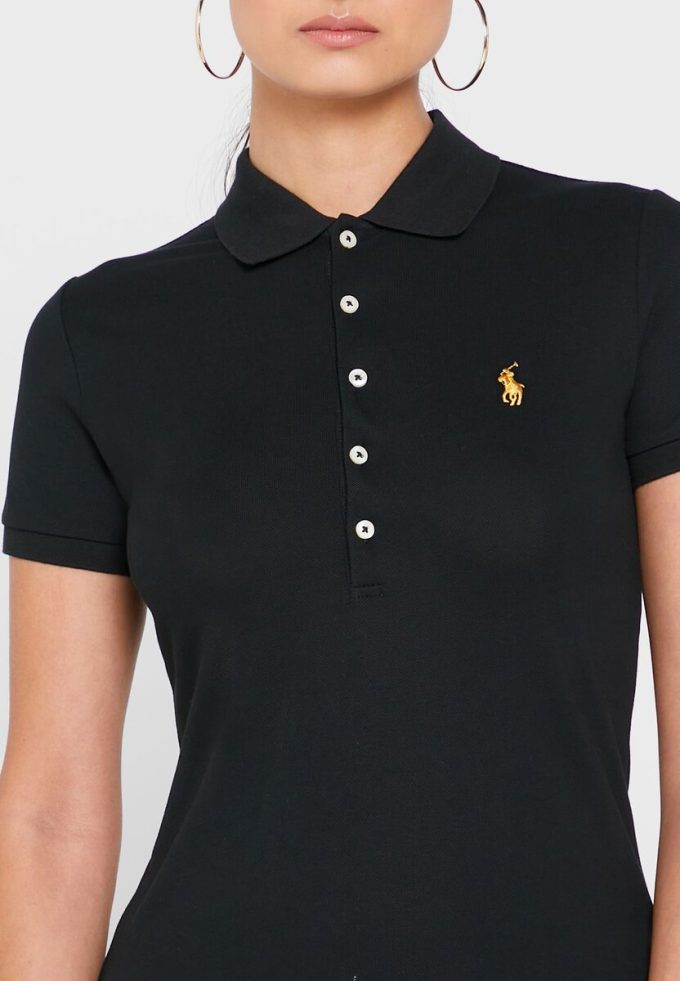 Svart Ralph Lauren Pikétröja med knappdetaljer för kvinnor Svart Ralph Lauren Pikétröja med knappdetaljer för kvinnor