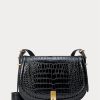 Svart Ralph Lauren Polo ID Croc-präglade sadelväskor för kvinnor Svart Ralph Lauren Polo ID Croc-präglade sadelväskor för kvinnor