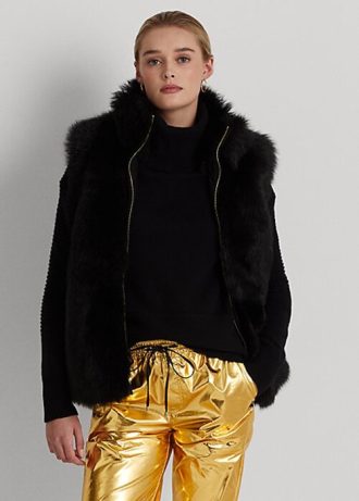 Svart Ralph Lauren Shearling-väst för kvinnor