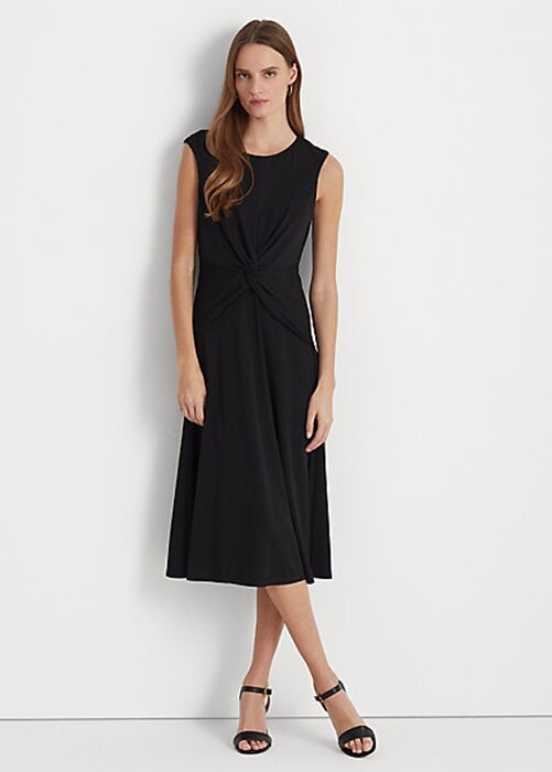 Svart Ralph Lauren Twist-Front Jerseyklänning för kvinnor Svart Ralph Lauren Twist-Front Jerseyklänning för kvinnor