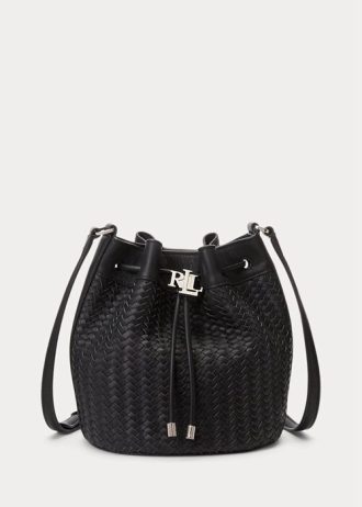 Svart Ralph Lauren Vävd Medium Andie handväska för kvinnor