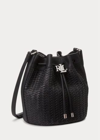 Svart Ralph Lauren Vävd Medium Andie handväska för kvinnor