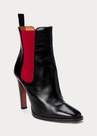 Svart/röd dam Ralph Lauren Zoie Calfskinie boots