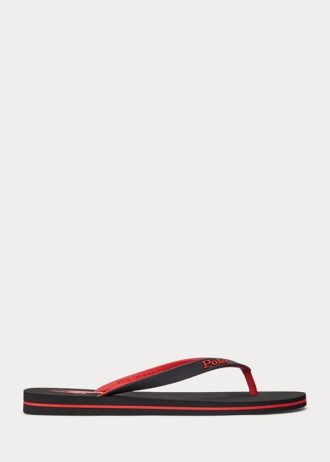 Svart / Röd Ralph Lauren Bolt Pony Flip Flops för män