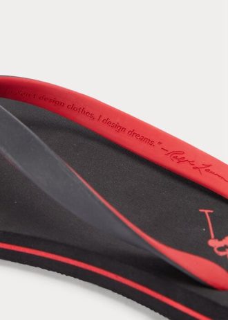 Svart / Röd Ralph Lauren Bolt Pony Flip Flops för män