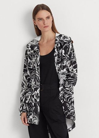 Svart/vit dam Ralph Lauren Floral Ripstop vindjacka med huva