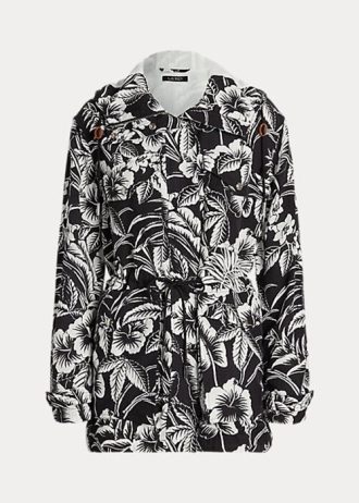 Svart/vit dam Ralph Lauren Floral Ripstop vindjacka med huva
