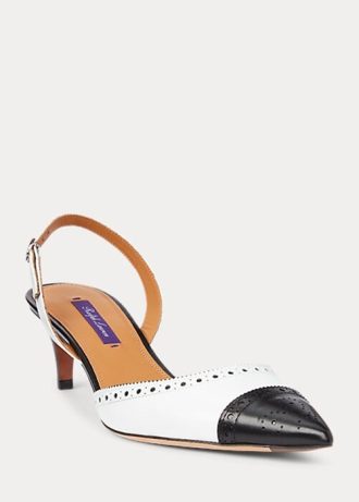 Svart/vit dam Ralph Lauren Garland färgblockerade slingbackklackar