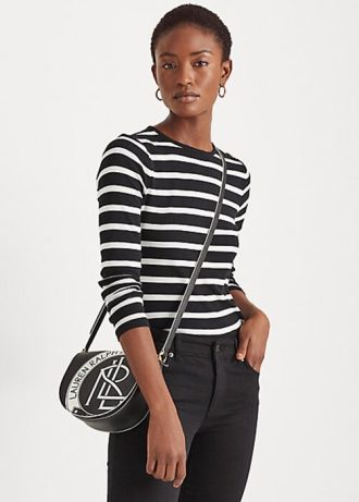 Svart/vit dam Ralph Lauren randiga toppar med knapp och axel
