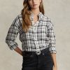 Svart/vit dam Ralph Lauren Relaxed Fit rutiga linneskjortor Svart/vit dam Ralph Lauren Relaxed Fit rutiga linneskjortor