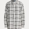 Svart/vit dam Ralph Lauren Relaxed Fit rutiga linneskjortor Svart/vit dam Ralph Lauren Relaxed Fit rutiga linneskjortor
