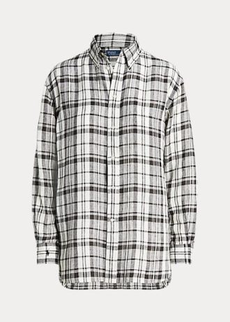 Svart/vit dam Ralph Lauren Relaxed Fit rutiga linneskjortor
