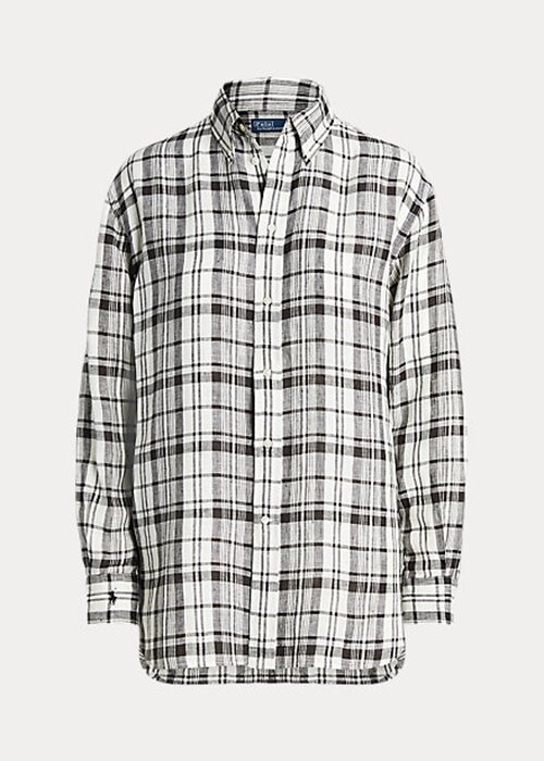 Svart/vit dam Ralph Lauren Relaxed Fit rutiga linneskjortor Svart/vit dam Ralph Lauren Relaxed Fit rutiga linneskjortor