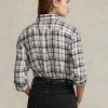 Svart/vit dam Ralph Lauren Relaxed Fit rutiga linneskjortor Svart/vit dam Ralph Lauren Relaxed Fit rutiga linneskjortor