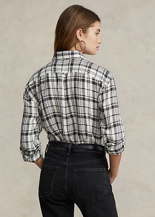 Svart/vit dam Ralph Lauren Relaxed Fit rutiga linneskjortor Svart/vit dam Ralph Lauren Relaxed Fit rutiga linneskjortor