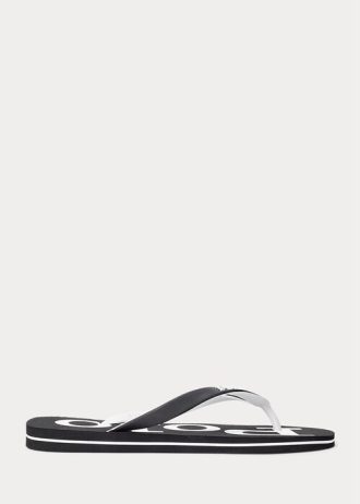 Svart/vit herr Ralph Lauren Bolt logotyp flip flops