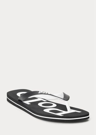 Svart/vit herr Ralph Lauren Bolt logotyp flip flops