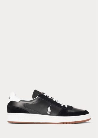 Svart/vit herr Ralph Lauren Court läder-mocka sneakers