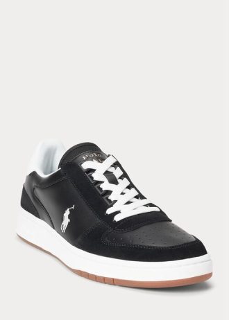 Svart/vit herr Ralph Lauren Court läder-mocka sneakers