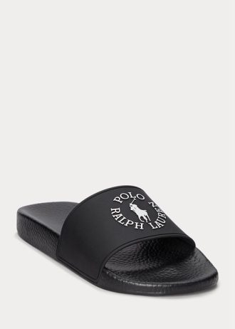 Svart/vit herr Ralph Lauren Logo tofflor