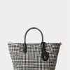 Svart/vit Houndstooth Ralph Lauren Houndstooth Medium Bellport tygväskor för kvinnor Svart/vit Houndstooth Ralph Lauren Houndstooth Medium Bellport tygväskor för kvinnor