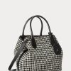 Svart/vit Houndstooth Ralph Lauren Houndstooth Medium Bellport tygväskor för kvinnor Svart/vit Houndstooth Ralph Lauren Houndstooth Medium Bellport tygväskor för kvinnor