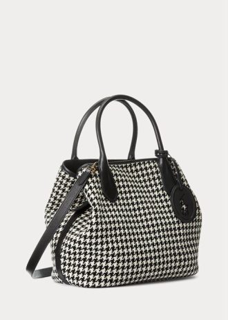 Svart/vit Houndstooth Ralph Lauren Houndstooth Medium Bellport tygväskor för kvinnor