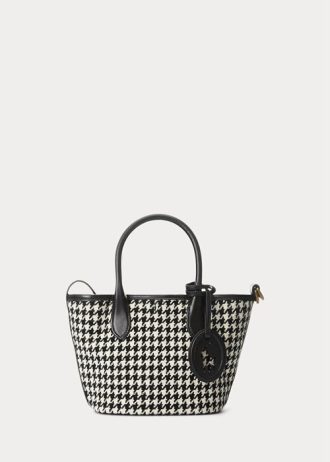 Svart/vit Houndstooth Ralph Lauren Houndstooth Mini Bellport tygväskor för kvinnor Svart/vit Houndstooth Ralph Lauren Houndstooth Mini Bellport tygväskor för kvinnor