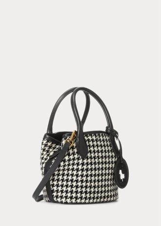 Svart/vit Houndstooth Ralph Lauren Houndstooth Mini Bellport tygväskor för kvinnor Svart/vit Houndstooth Ralph Lauren Houndstooth Mini Bellport tygväskor för kvinnor