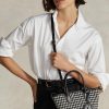 Svart/vit Houndstooth Ralph Lauren Houndstooth Mini Bellport tygväskor för kvinnor Svart/vit Houndstooth Ralph Lauren Houndstooth Mini Bellport tygväskor för kvinnor