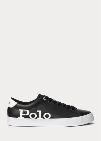 Svart/vit lädersneakers från Ralph Lauren Longwood med logotyp för män