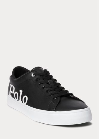 Svart/vit lädersneakers från Ralph Lauren Longwood med logotyp för män