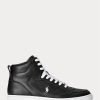 Svart/vit mäns Ralph Lauren Court High-Top Sneakers i läder Svart/vit mäns Ralph Lauren Court High-Top Sneakers i läder