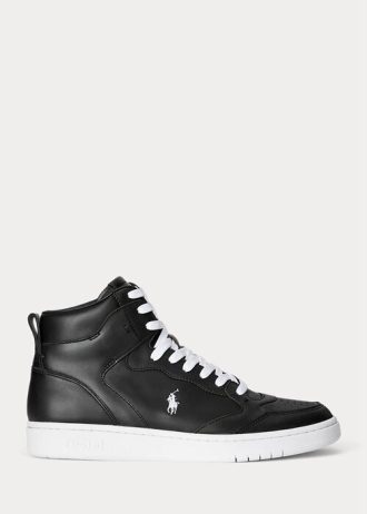 Svart/vit mäns Ralph Lauren Court High-Top Sneakers i läder