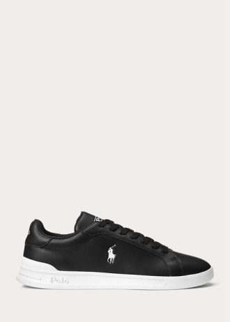 Svart/vit mäns Ralph Lauren Heritage Court II lädersneakers