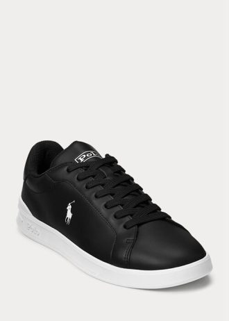 Svart/vit mäns Ralph Lauren Heritage Court II lädersneakers
