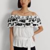 Svart/vit, Ralph Lauren broderad tröja för kvinnor, off-the-shoulder toppar