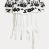 Svart/vit, Ralph Lauren broderad tröja för kvinnor, off-the-shoulder toppar