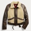 Svarta / Cream Ralph Lauren Shearling-paneler i skinnjackor för kvinnor Svarta / Cream Ralph Lauren Shearling-paneler i skinnjackor för kvinnor