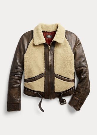 Svarta / Cream Ralph Lauren Shearling-paneler i skinnjackor för kvinnor