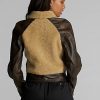 Svarta / Cream Ralph Lauren Shearling-paneler i skinnjackor för kvinnor Svarta / Cream Ralph Lauren Shearling-paneler i skinnjackor för kvinnor