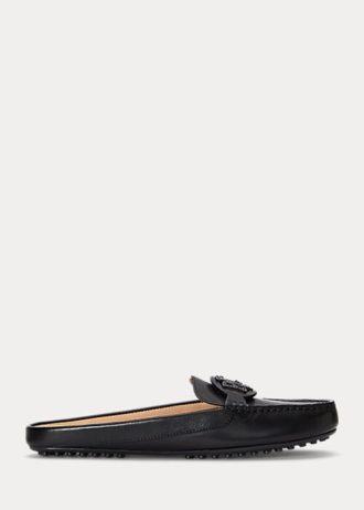Svarta dam Ralph Lauren Brynn Burnished Läder Driver Flat Shoes Svarta dam Ralph Lauren Brynn Burnished Läder Driver Flat Shoes