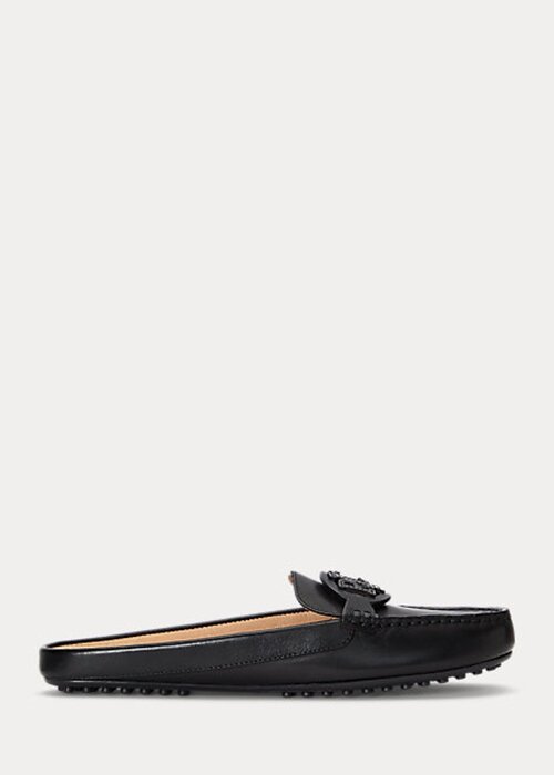 Svarta dam Ralph Lauren Brynn Burnished Läder Driver Flat Shoes Svarta dam Ralph Lauren Brynn Burnished Läder Driver Flat Shoes