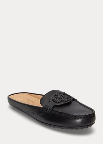 Svarta dam Ralph Lauren Brynn Burnished Läder Driver Flat Shoes Svarta dam Ralph Lauren Brynn Burnished Läder Driver Flat Shoes