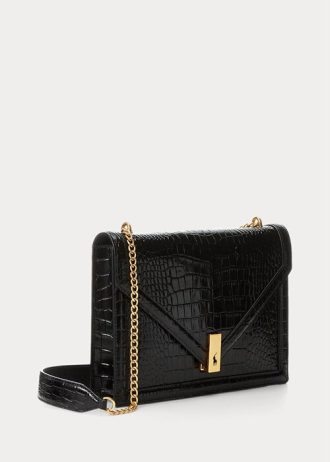 Svarta dam Ralph Lauren Polo ID Croc-präglade kuvert kedja Crossbody-väskor Svarta dam Ralph Lauren Polo ID Croc-präglade kuvert kedja Crossbody-väskor